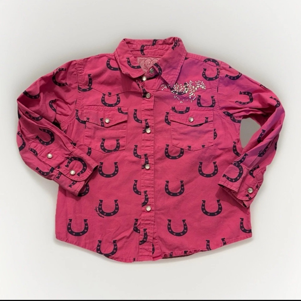 Cowgirl Hardware Girls 4T Horseshoe Snap Shirt | Western Rodeo Bling